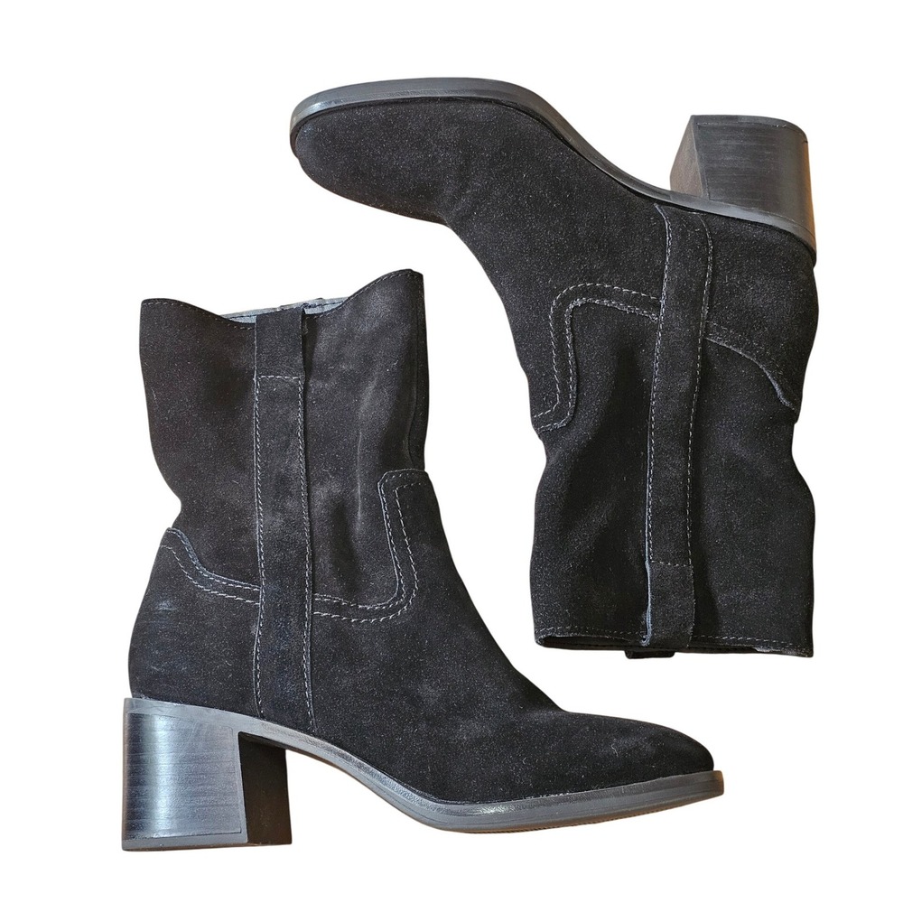 Steve Madden Romney Boots Womens 8 Black Suede Western Block Heel Square Toe
